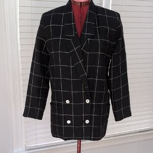 Vintage Liz Claiborne Linen Double Breasted Blazer with Shoulder Pads 80s Retro